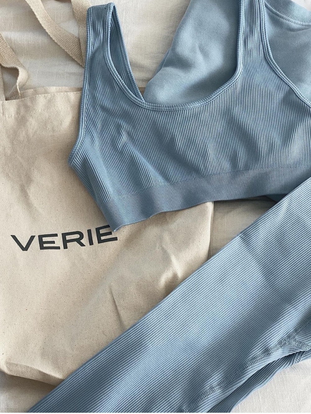 ✨ RARE & SOLD OUT ✨ VERIE Ribbed Light Blue Active Set - Sports Bra & Leggings